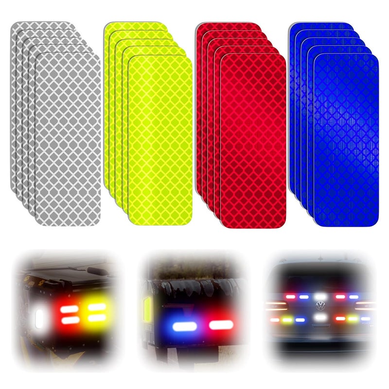 PHIXBEAR 20 Pcs Super Reflection Reflective Stickers Made of 3M DG3, Safety Reflective Tape for Car Bike Mailbox Helmet, White Yellow-Green Red Blue Reflective Tape Outdoor Waterproof 3.15" X 1.18" - Image 1